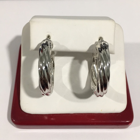 Sterling Silver Women's Twisted Hoop Earrings - Picture 3 of 4
